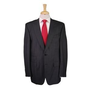 Canali 1934 Suit Gray Black w/ Gold Stripes Peak Lapels 2-Btn Wool Suit 44R